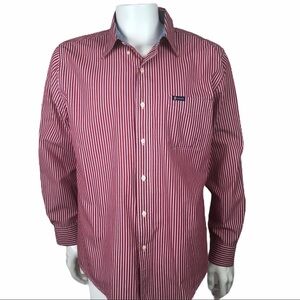 Chaps Easy Care Mens Sz Lg Red Stripe Button-Down Shirt–Classic Business Casual